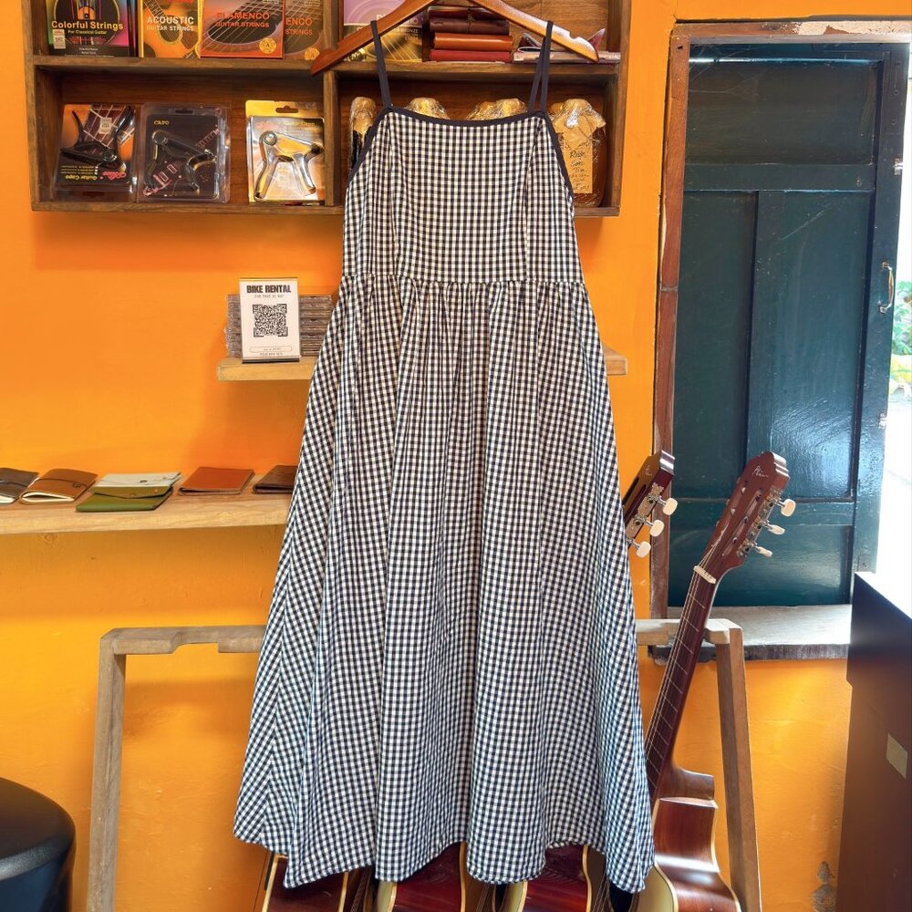 Cute Black Gingham Midi Dress Cottage Core Sundress